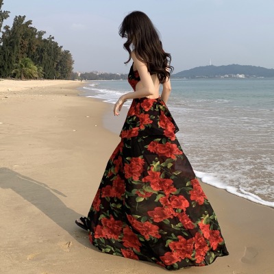 Chiffon floral slim waist suspender dress 27