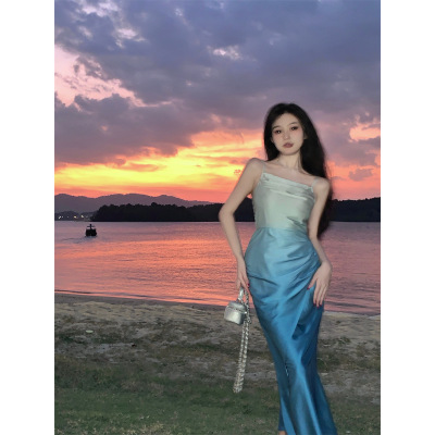 Gradient Color Slim Slim Suspender Dress 29