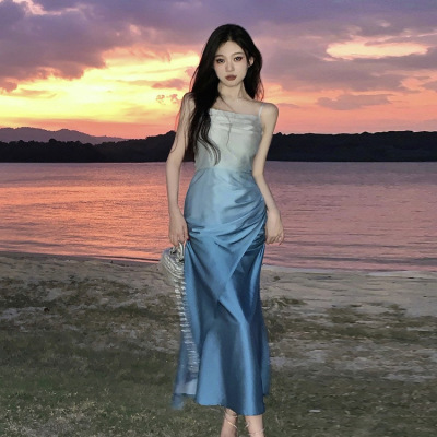 Gradient Color Slim Slim Suspender Dress 29