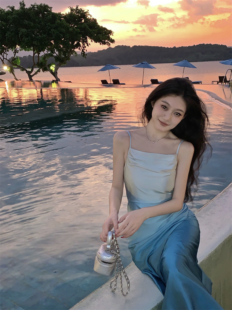 Gradient Color Slim Slim Suspender Dress 29