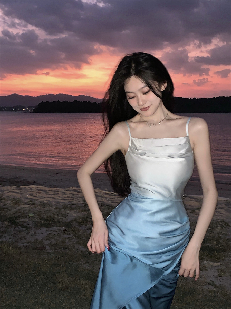 Gradient Color Slim Slim Suspender Dress 29