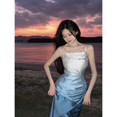 Gradient Color Slim Slim Suspender Dress 29