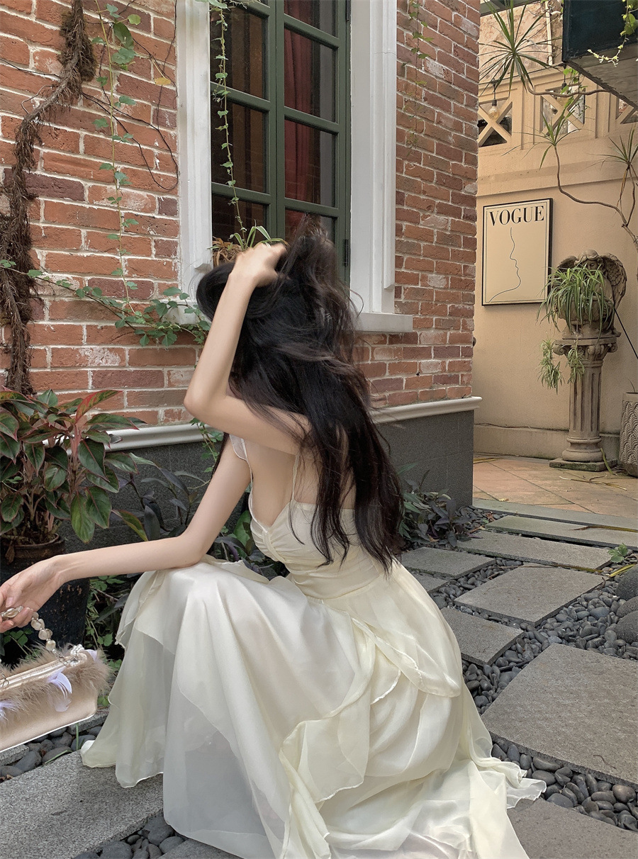 White moonlight chiffon temperament fairy dress 36