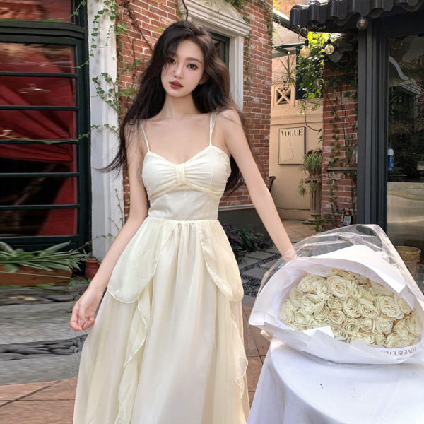 White moonlight chiffon temperament fairy dress 36
