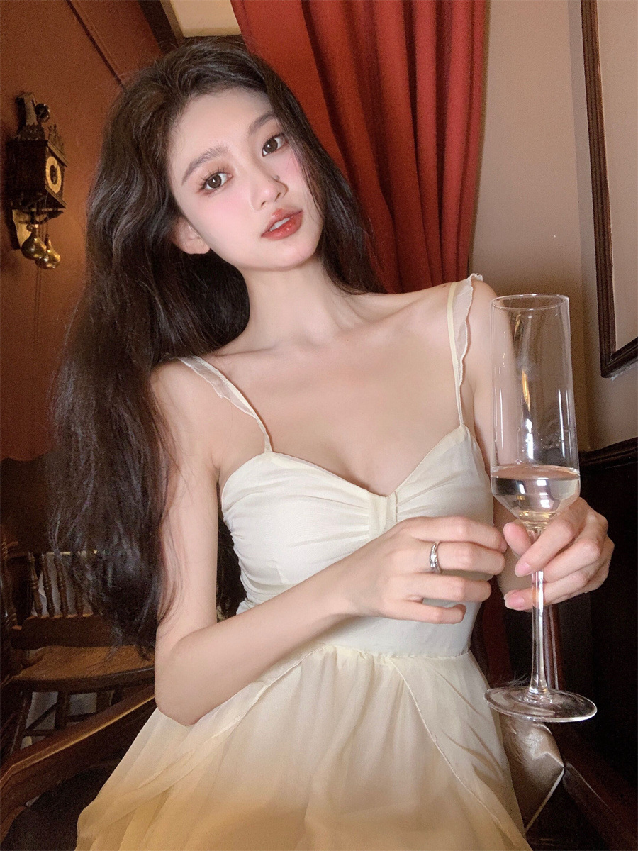 White moonlight chiffon temperament fairy dress 36