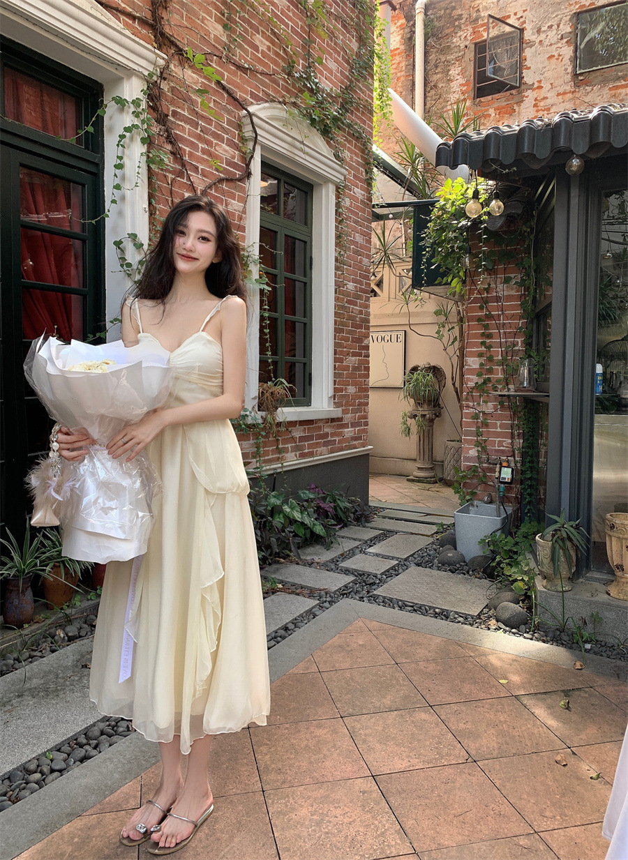 White moonlight chiffon temperament fairy dress 36