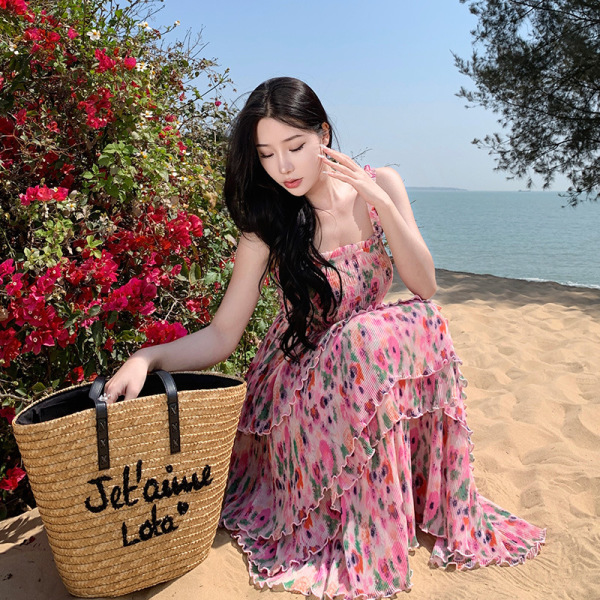 Holiday style floral suspender dress 61