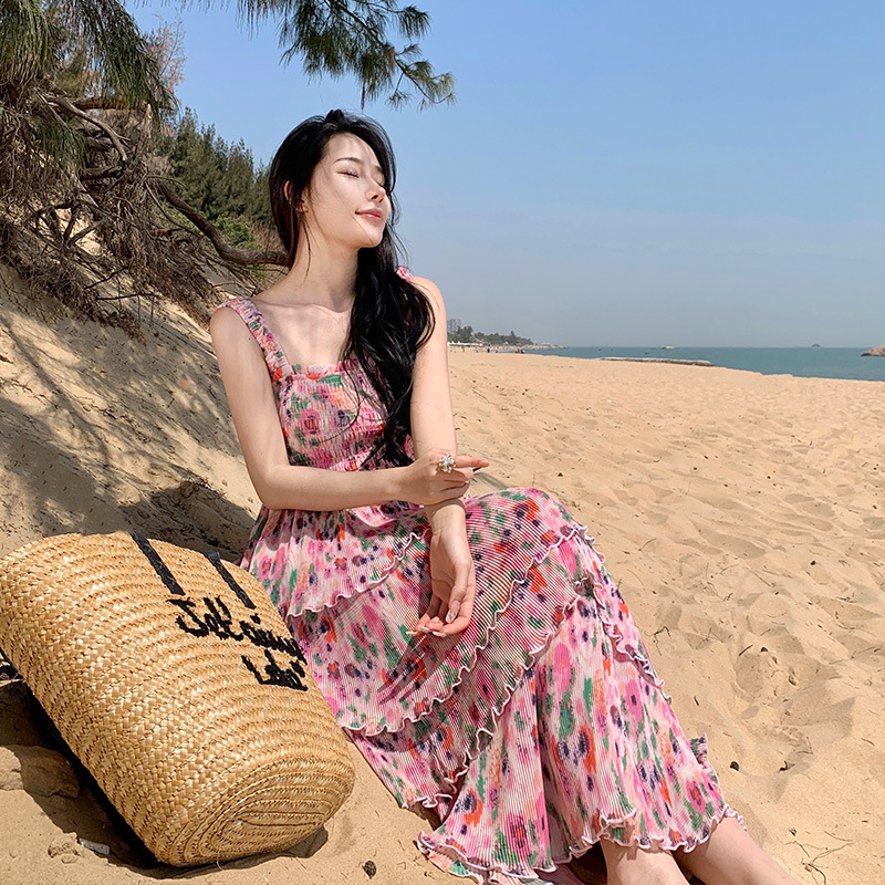 Holiday style floral suspender dress 61