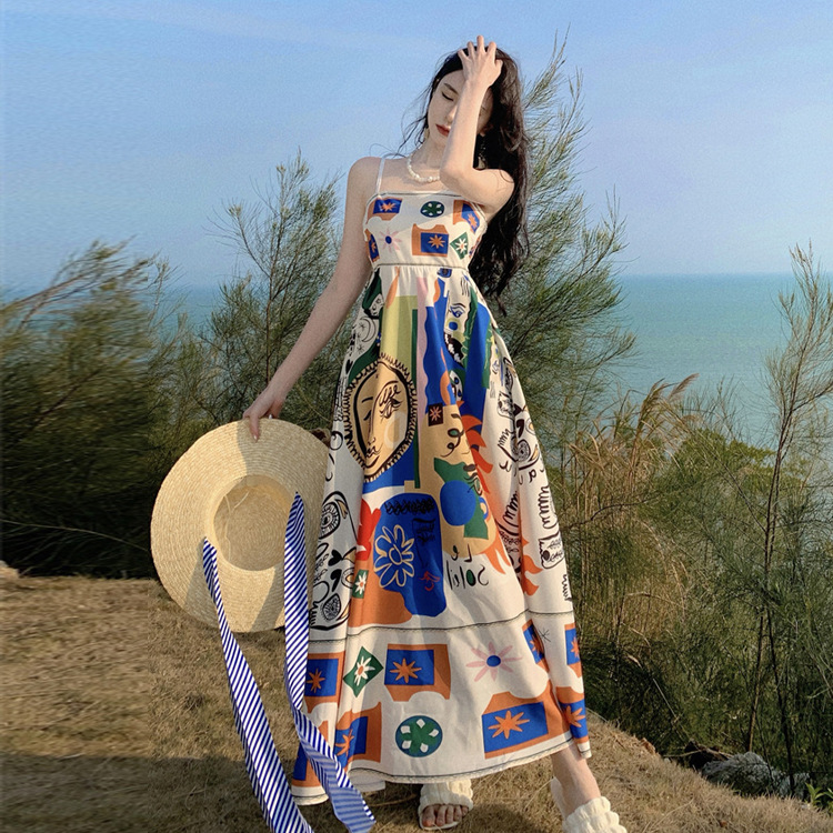 Thai color print suspender skirt 55