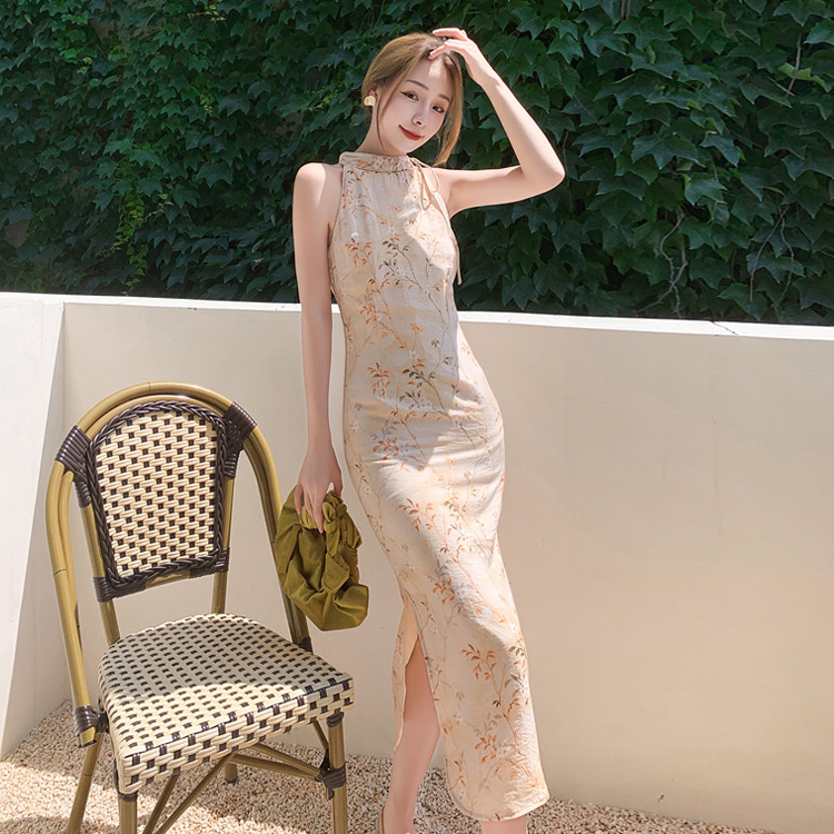 halter neck cheongsam dress 112