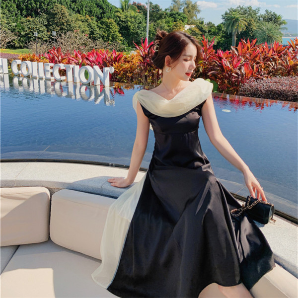 High end black mosaic dress 107