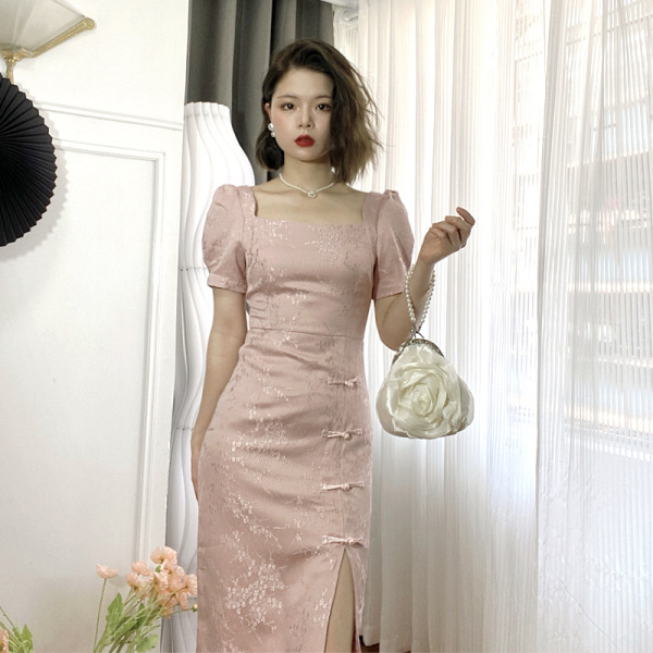 Jacquard national style slit long skirt 137