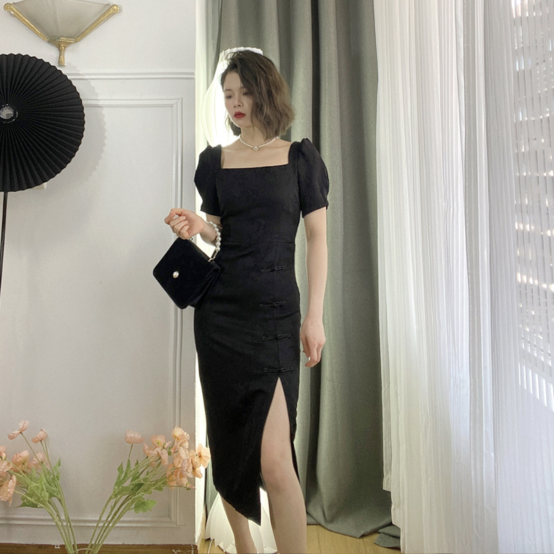 Jacquard national style slit long skirt 137