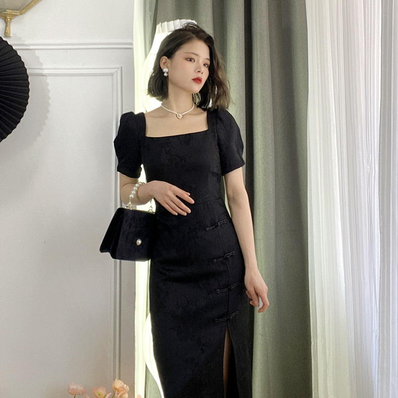 Jacquard national style slit long skirt 137