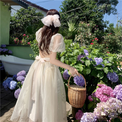 Milk Apricot Square Neck Puff Sleeve Dress 138