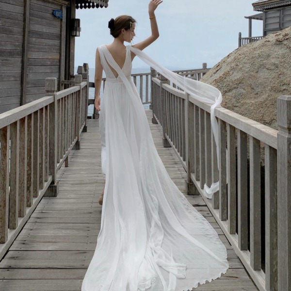 open back trailing beach dress 110