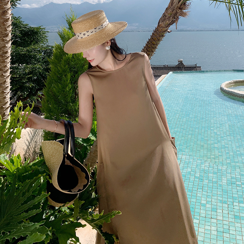 satin sleeveless slip dress 124