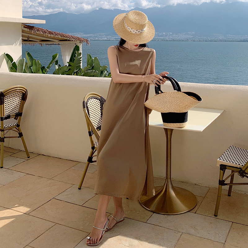 satin sleeveless slip dress 124