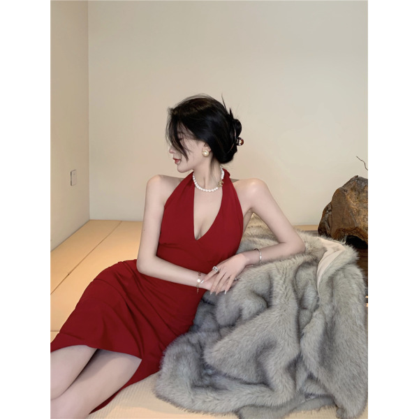 Sexy slit neck wrap hip skirt 82