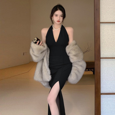 Sexy slit neck wrap hip skirt 82