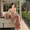 Tube top flower bud seaside holiday dress 127