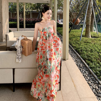 Tube top flower bud seaside holiday dress 127
