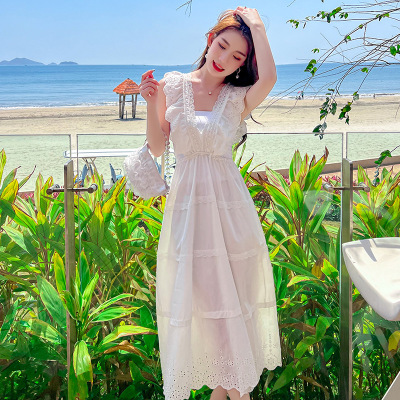 v neck lace flying sleeve dress 115