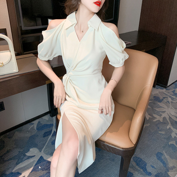 V-neck twist off-the-shoulder dress 135