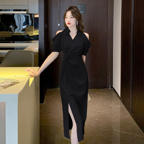 V-neck twist off-the-shoulder dress 135