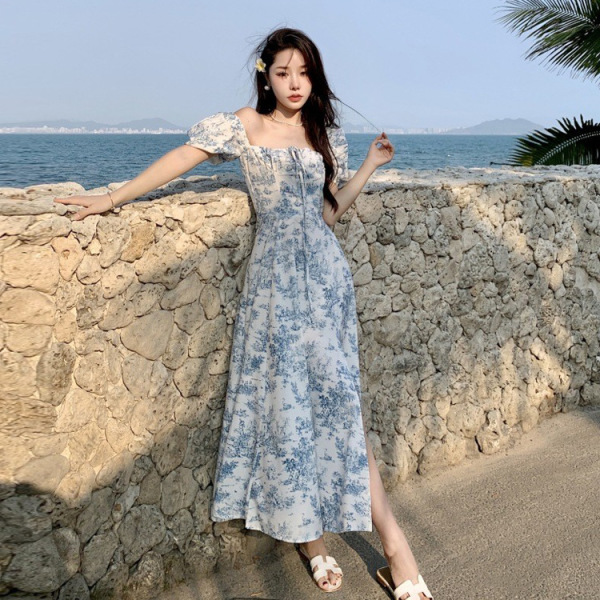 Vintage Print Puff Sleeve Dress 132