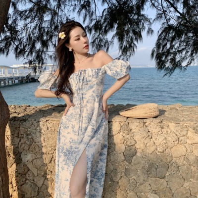 Vintage Print Puff Sleeve Dress 132