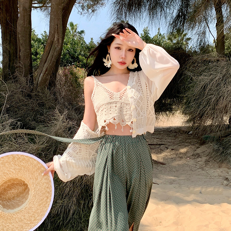 Apricot Cutout Crochet Cardigan 158