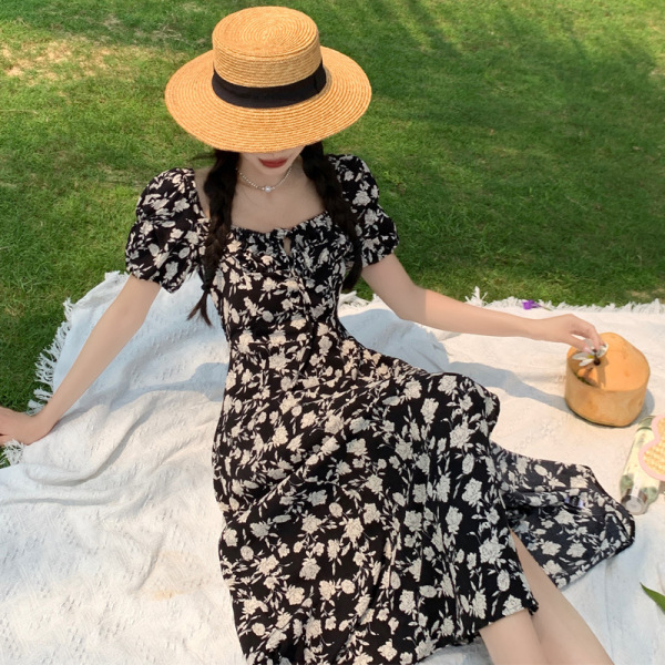 elegant square neck waist dress 150