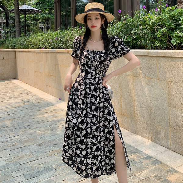 elegant square neck waist dress 150