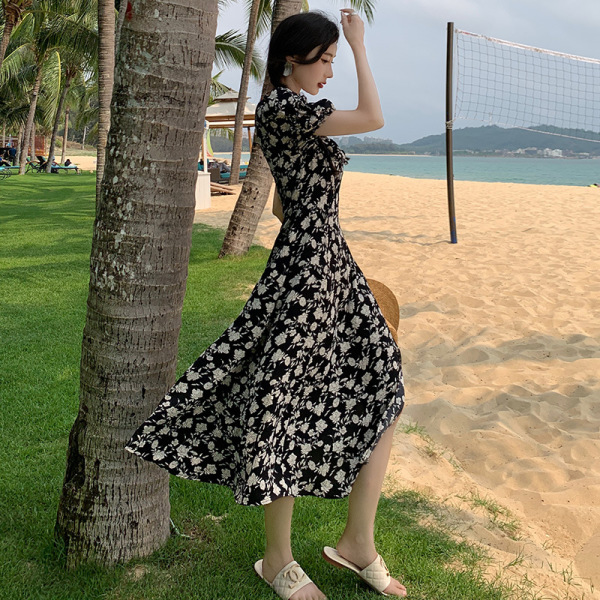 elegant square neck waist dress 150