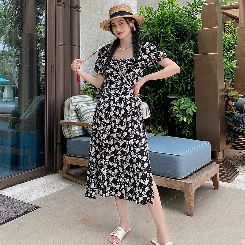 elegant square neck waist dress 150