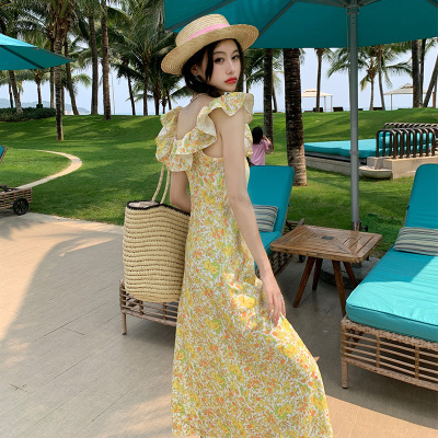 Yellow Floral Small Flying Sleeve Dress 149